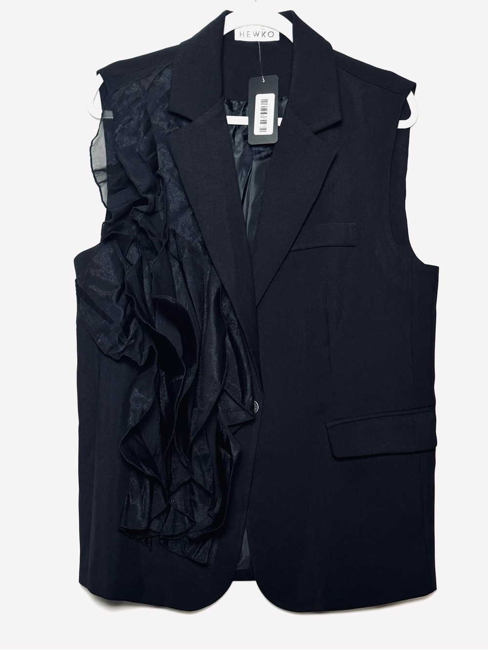 Kate Hewko Black Women’s Sleeveless Ruffle Blazer, Size 2XL. NWT